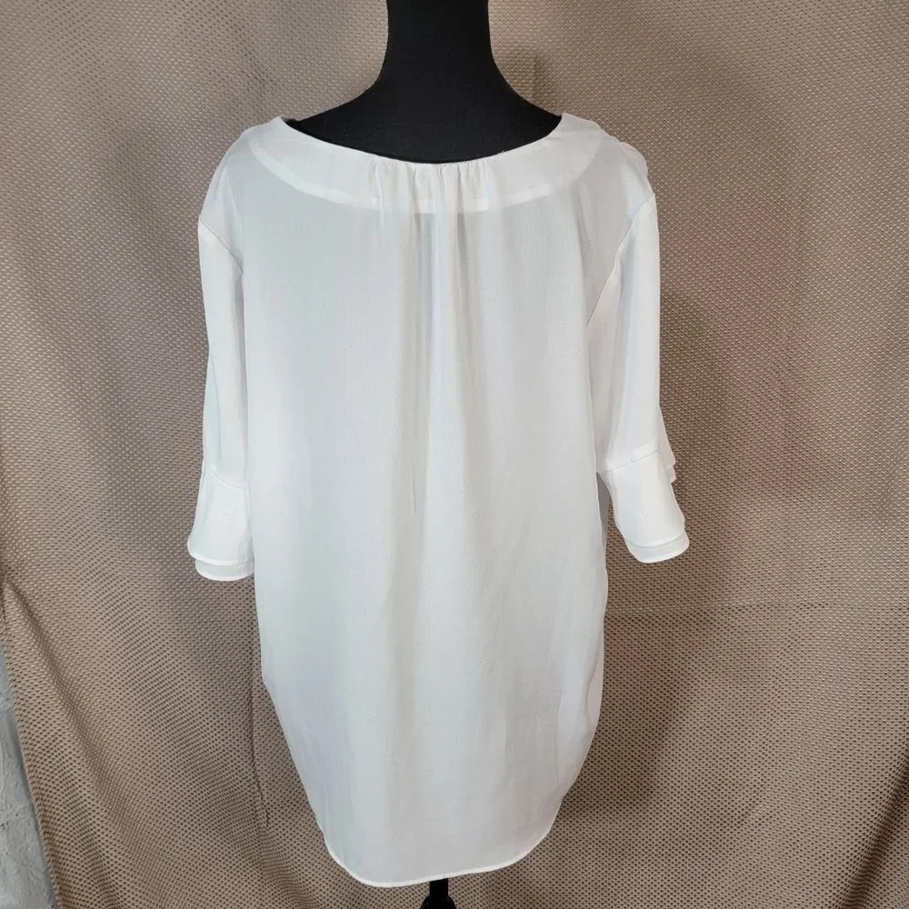 Zac & RACHEL White Chiffon Flowy Shirt Blouse Vneck Office Wear Business Sz XL - Picture 5 of 7